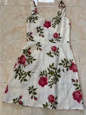 NEW Reformation White Mini Dress with Pink Rose Print